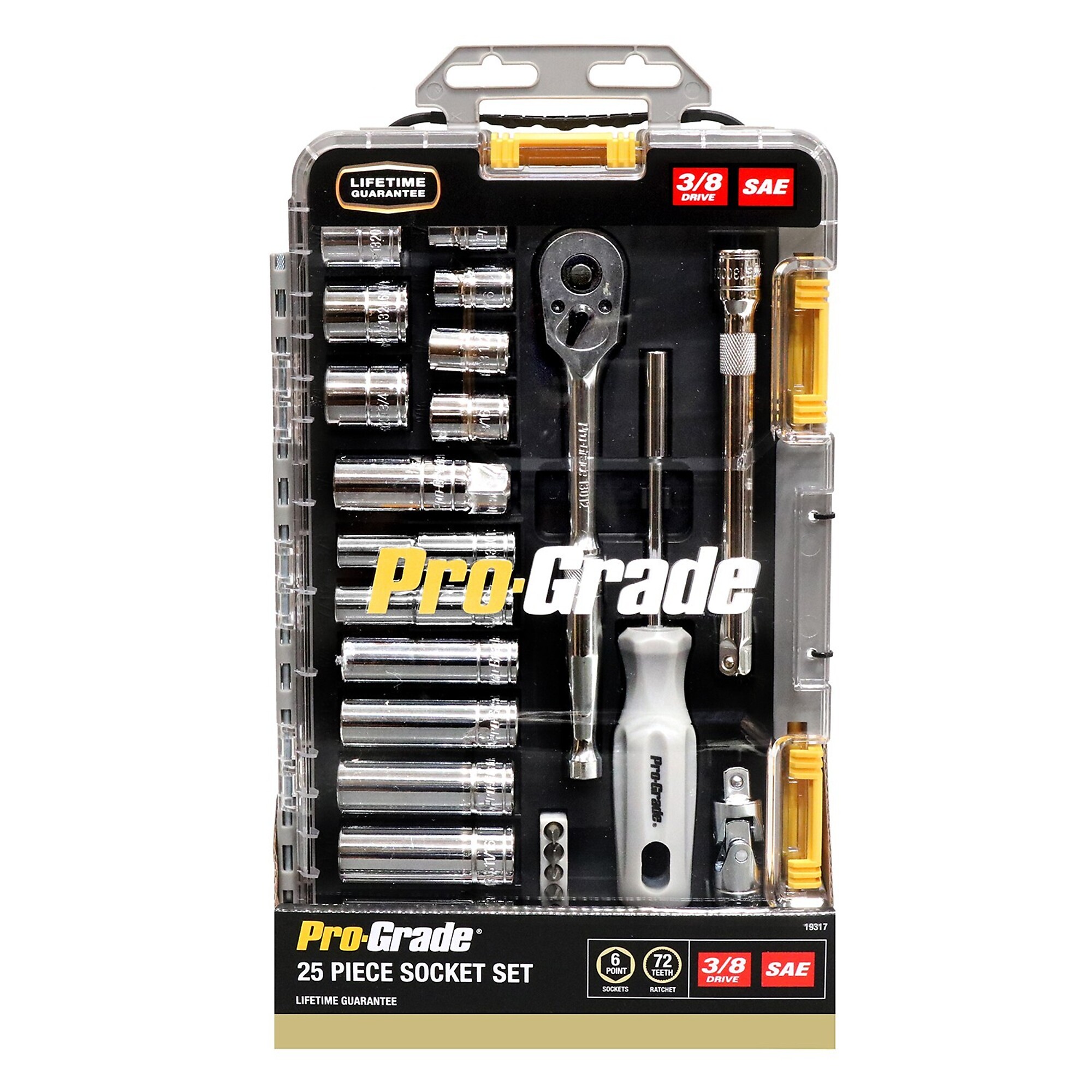 PRO GRADE, 25 pc. 3/8" Drive SAE Mechanics Tool Set with Clear Cover Case, Model # 19317